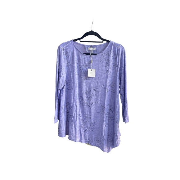 NWT Cupio Women’s Large Pretty Floral Violet Blouse Spring Summer Asymmetrical - Picture 1 of 16